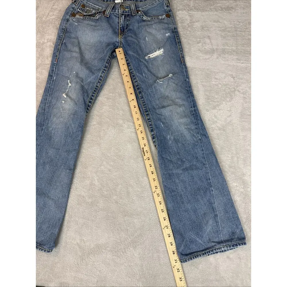 VINTAGE True Religion Rainbow Joey Distressed Low Rise Flared Jeans Retro Men’s